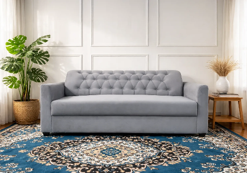 Aria 3-Seater Sofa Grey (Button Tufted)