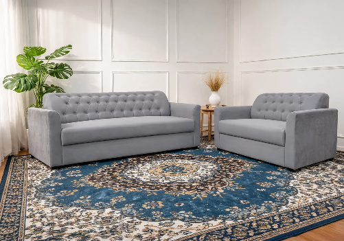 Zoey 5-Seater Sofa Grey (Button Tufted)